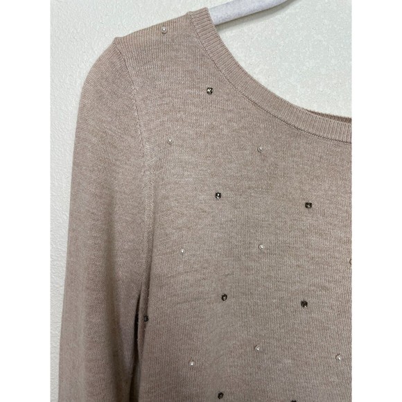 Ann Taylor LOFT XS Sweater Brown Beaded Pearl Pullover Long Sleeve Crewneck - Picture 3 of 11